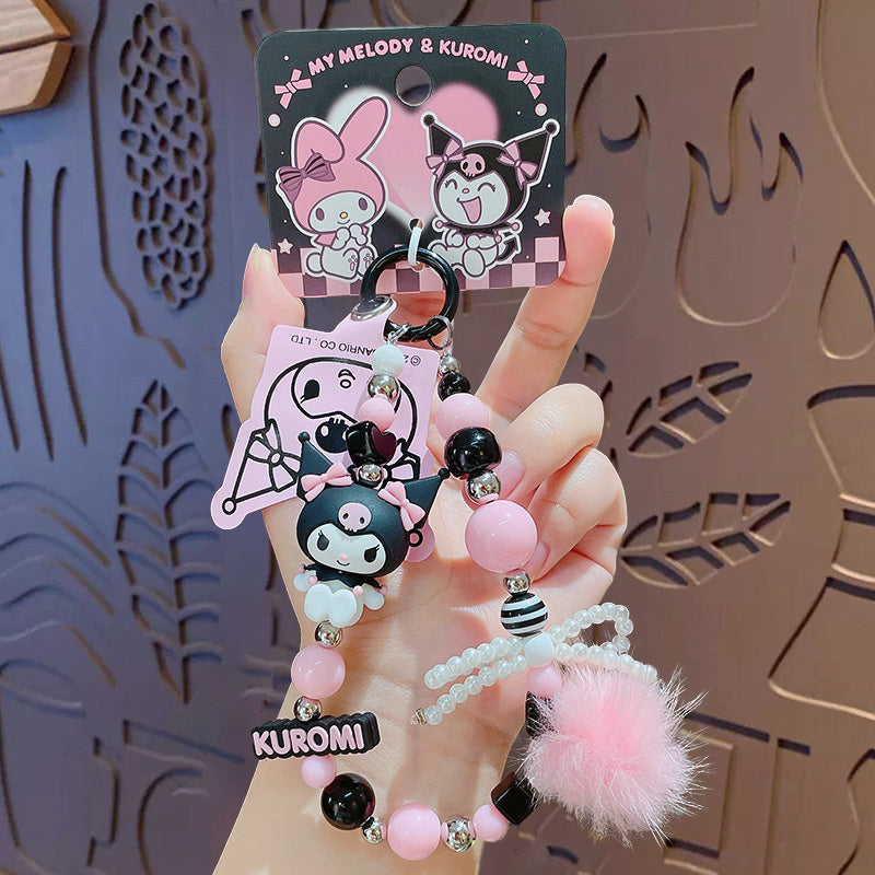Kawaii Beaded Phone Chain Keychain Sanrio Kuromi My Melody Anime Backpack Pendant – Cute Mobile Strap Charm Accessory Gift for Girls Teens Anime Fans Collectors