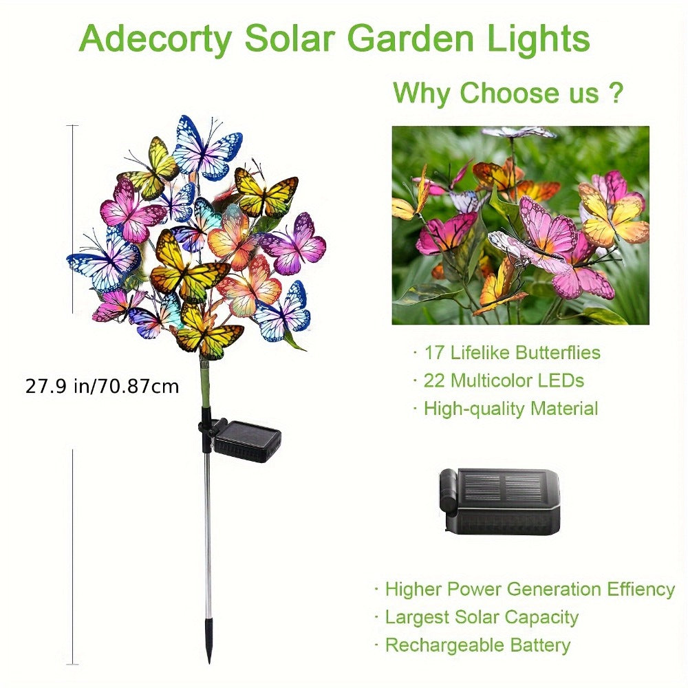 Solar Butterfly Garden Stake Lights Outdoor Waterproof IP65 – 2pcs Colorful LED Solar Powered Lawn Insert Lights for Garden, Courtyard & Patio | Christmas Holiday Yard Decoration Ground Lights