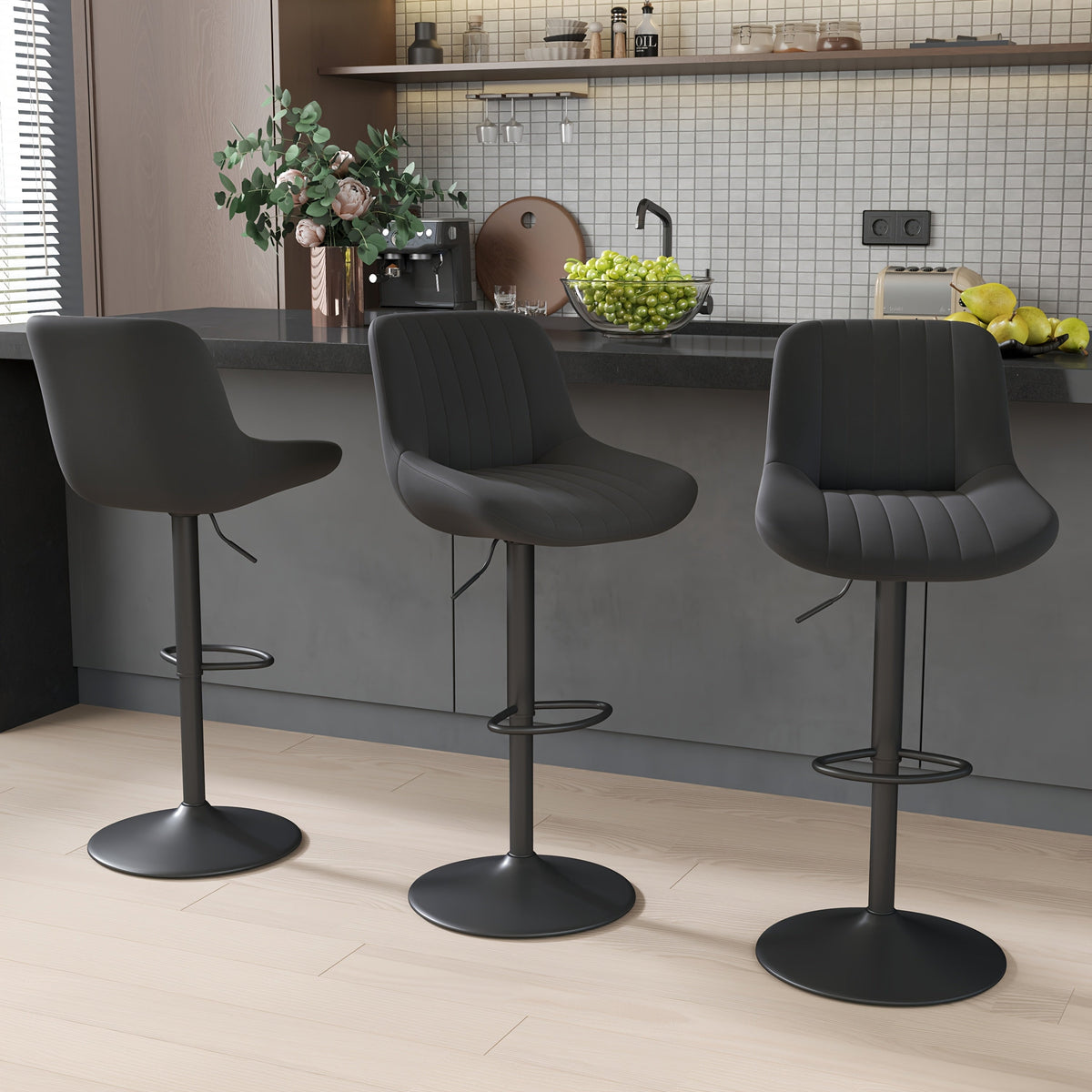 Bar Stool shown in the Black, Set Of 3pcs option