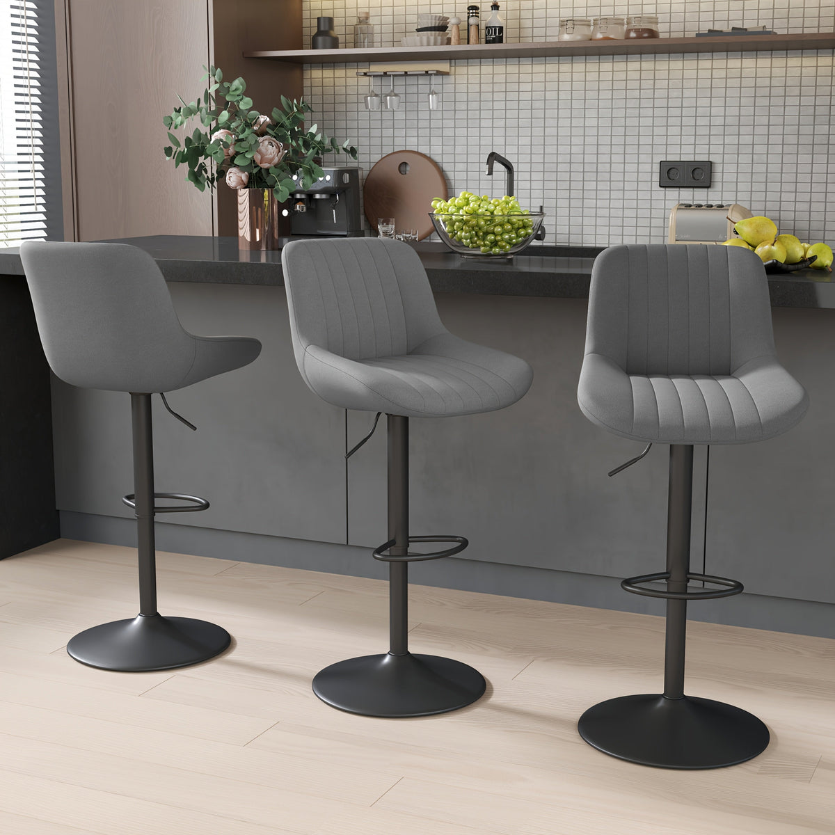 Bar Stool shown in the Dark Gray, Set Of 3pcs option
