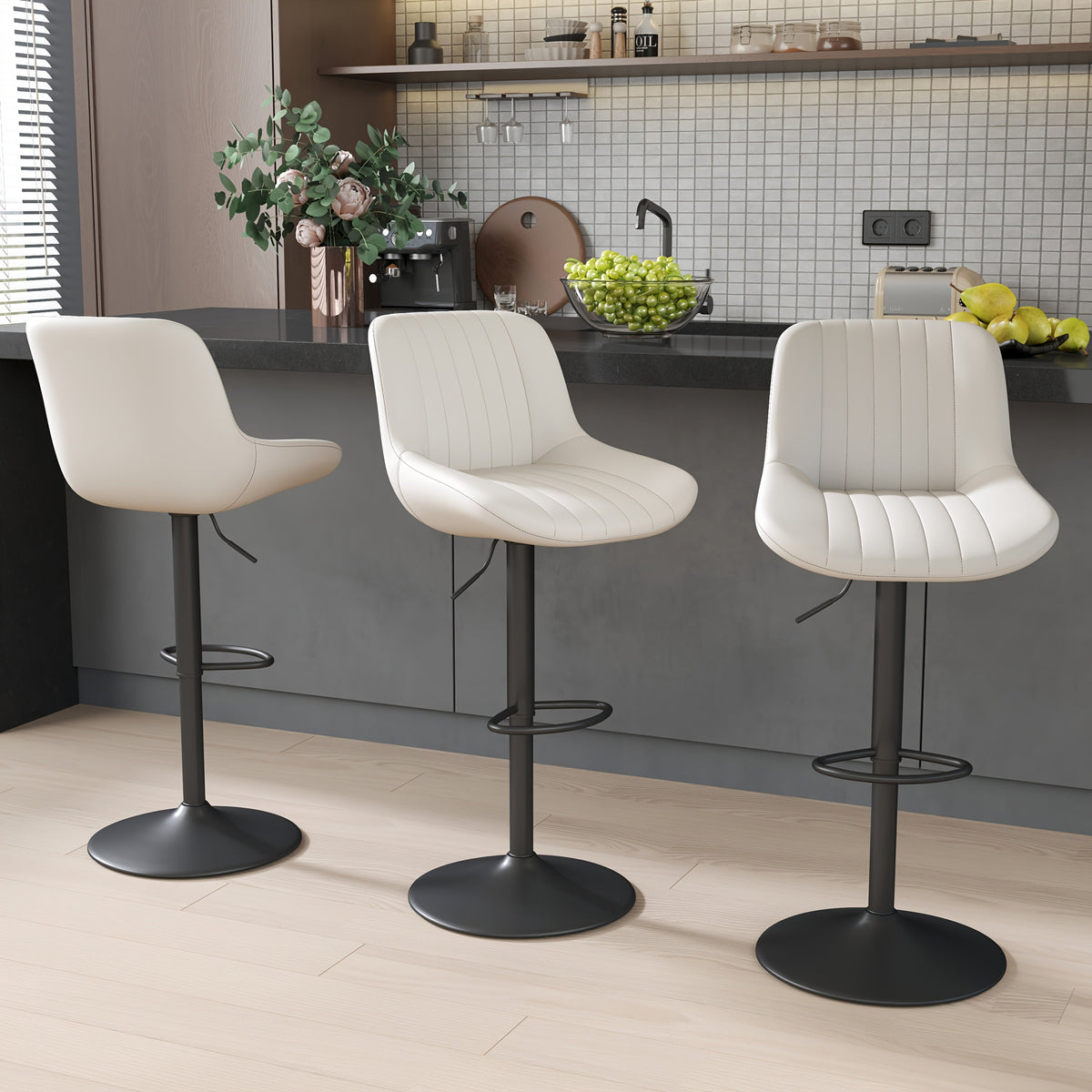 Bar Stool shown in the White, Set Of 3pcs option