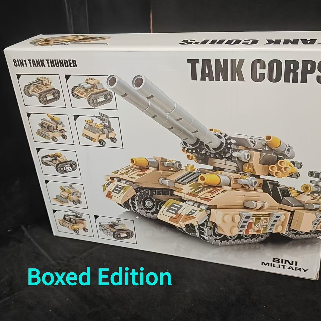 8-in-1 Snow Tank Building Block Set, 1628 Pieces, 9 Military Models