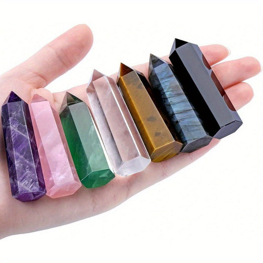 Rainbow Fluorite Crystal Tower Set, 7 Hand-Polished Hexagonal Points, 2.2 Inch