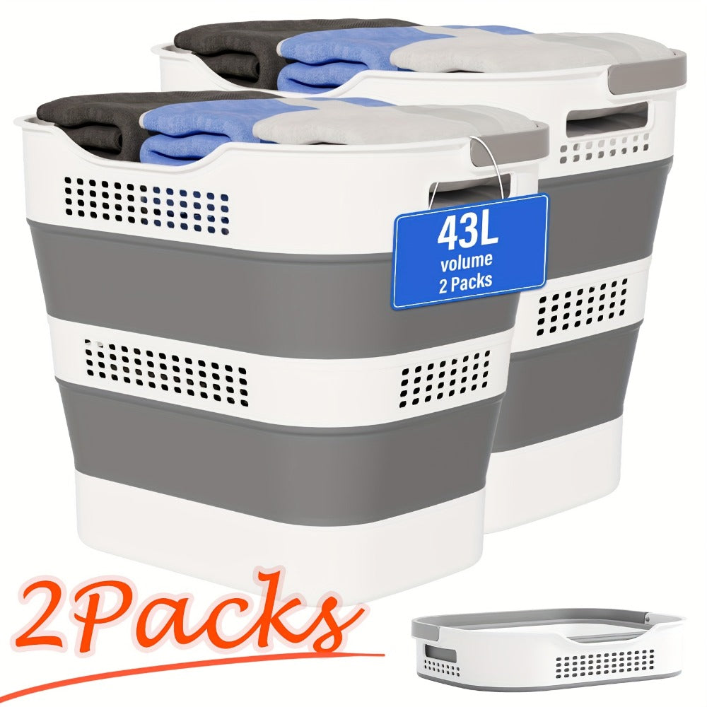 Collapsible Laundry Basket 43L Foldable Pop-Up Hamper with Handles – 11.5 Gallon Plastic Laundry Basket Space-Saving Portable Storage Container Organizer for Bedroom, Bathroom & Dorm, 1pc or 2 Pack