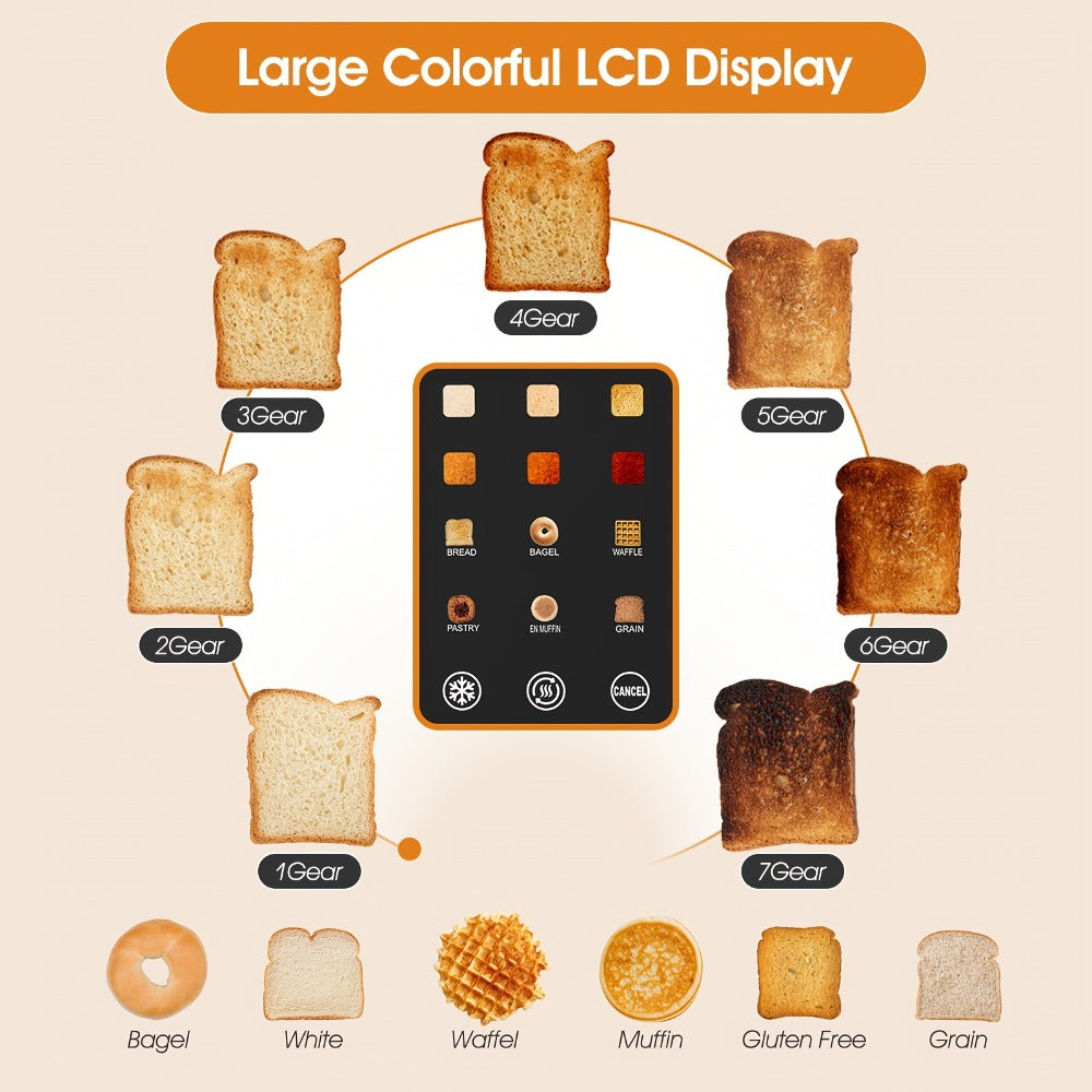 2 Slice Toaster with Touch Screen – 1.5" Wide Slot for Bread, Bagels & English Muffins, 6 Bread Types, 5 Toast Shade Settings, Cancel & Defrost Functions