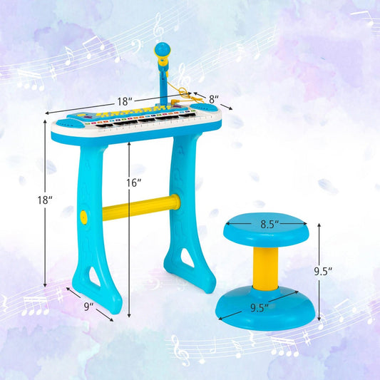 Kids Piano Keyboard, 31 Keys with Microphone and Stool in Blue