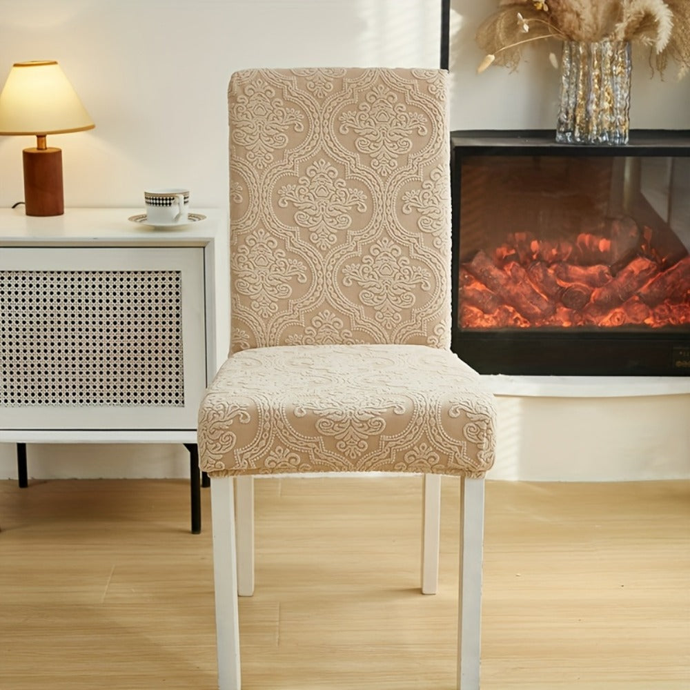 Dining Chair Covers Stretch Velvet Washable Removable Slipcovers Set of 4 or 6 for Kitchen Home Hotel Banquet — Elastic Band Silver Fox Velvet 200GSM