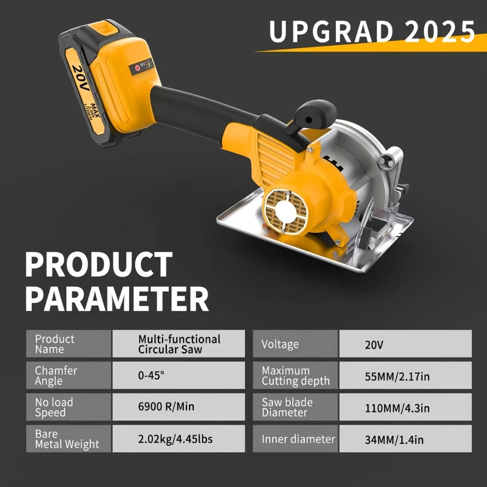 Brushless Circular Saw 5-Inch Kit 6900RPM with Battery & Charger – 45° Bevel Cut, Up to 6 Saw Blades, 2.0AH / 4.0AH Battery Options, Cordless Woodworking Saw for Wood Cutting, Garden & DIY Projects