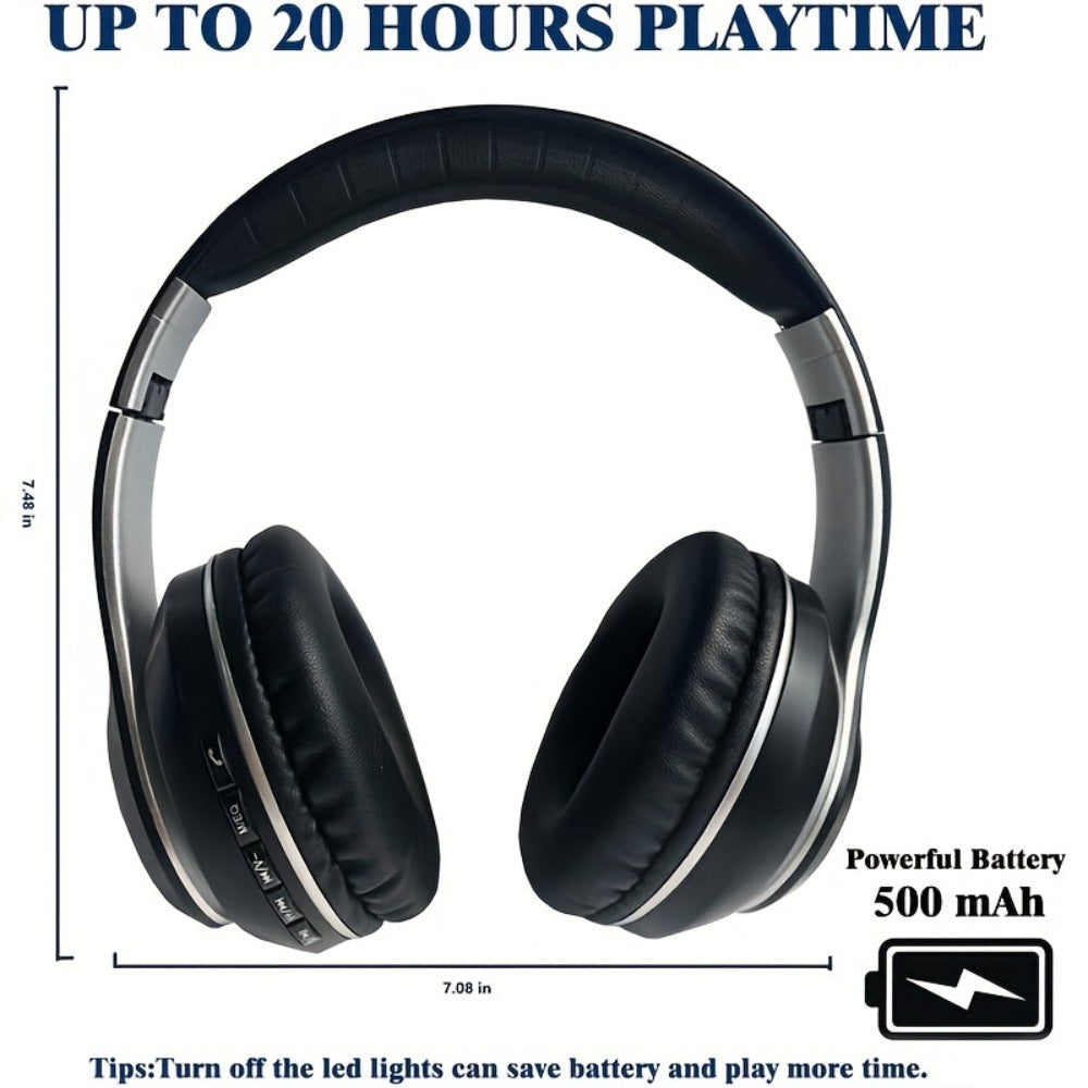 Wireless Headphones Deep Bass Foldable Lightweight Built-in Mic 3.5mm Wired Stereo Sound Type-C Charging for Travel Work Laptop iOS Android Red White