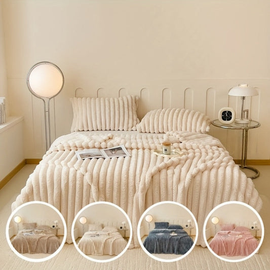 Plush Faux Fur Blanket, Rabbit Fur-Look Knit Throw for Sofa and Bed