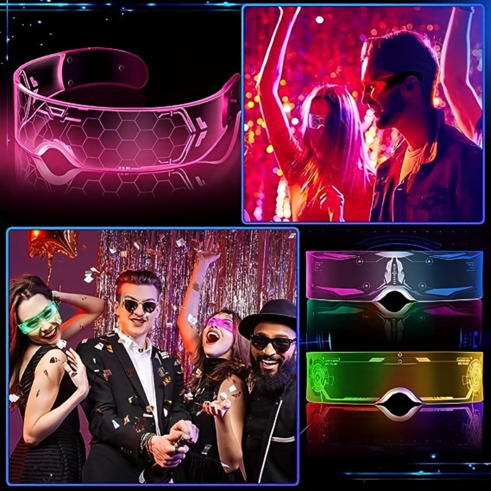 LED Visor Glasses 2 Pack, Cyberpunk Light Up Glasses with 7 Colors and 5 Modes for Parties