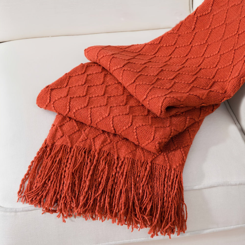 Tassel Throw Blanket – Soft Lightweight Decorative Fringe Throw for Couch, Chair, Bed & Sofa, 50”×60”, 6 Colors, Boho Home Decor