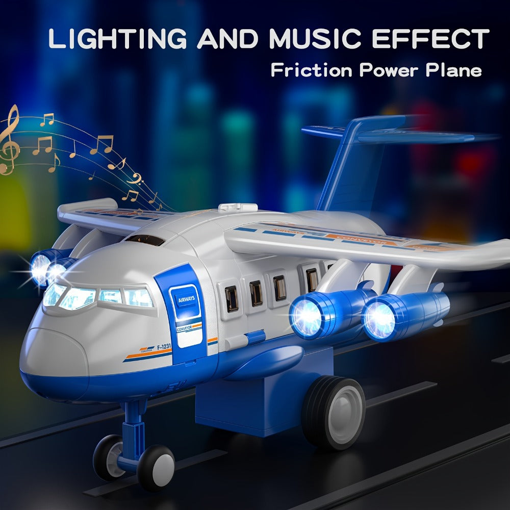 Kids Airplane Toy with LED Lights & Music – Friction Powered Passenger Plane