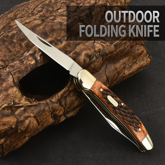 Folding Pocket Knife with Clip Point Blade, Cow Bone Handle and White Copper Finish