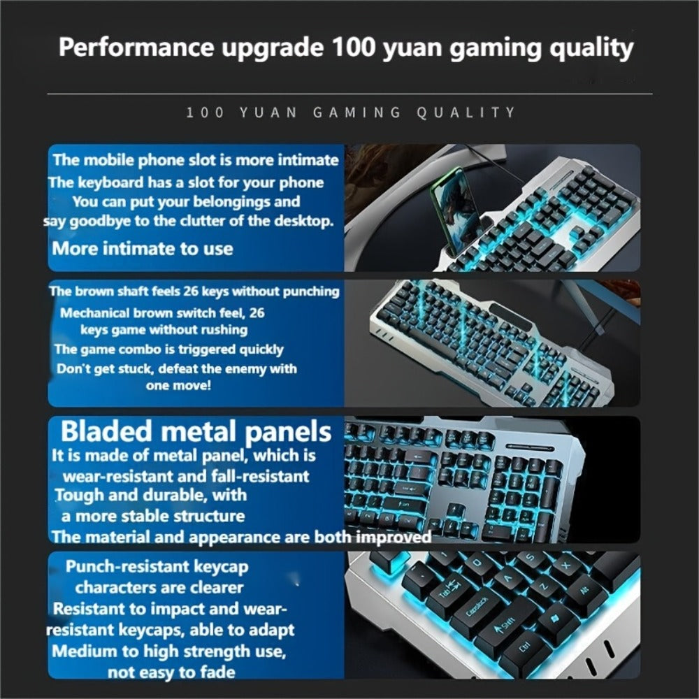 LED Backlit Wired Gaming Keyboard 104 Keys Full Size – Quiet Ergonomic Design, Adjustable Volume Knob, USB Powered, Compatible with Desktop and Laptop Computers, Office and Home Use