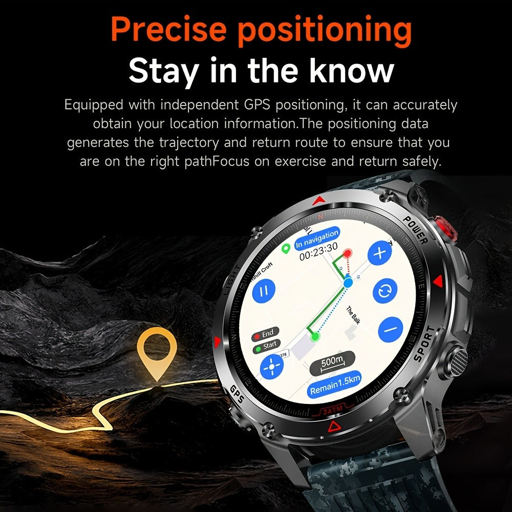 IPX8 Waterproof GPS Smartwatch for Men Outdoor Adventure 3ATM 1.46 Inch IPS Display Multi-Sport Tracking Wireless Calling Message Notifications Compatible with Android iPhone – Black Steel Silver Camouflage