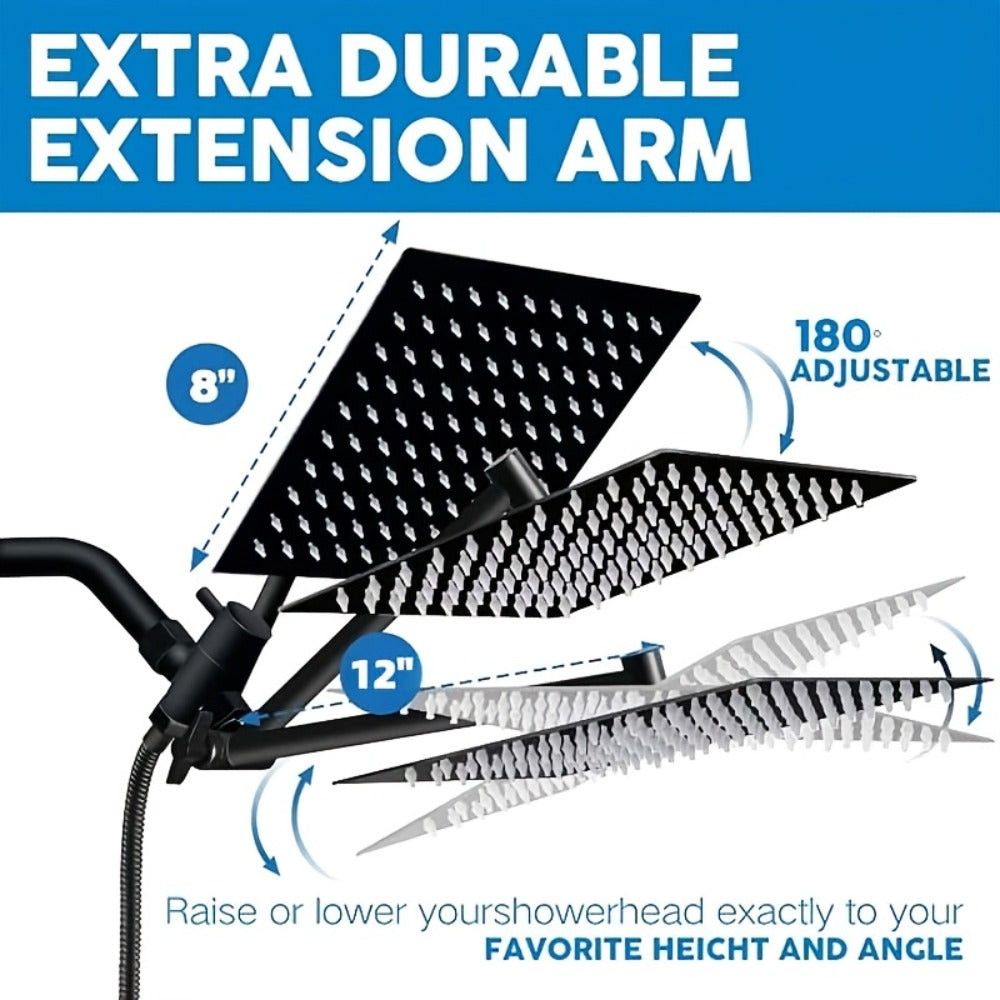 Rain Shower System with Handheld Shower Head – High Pressure Rainfall Showerhead Combo Copper Diverter Anti-Clog 8 10 12 Inch
