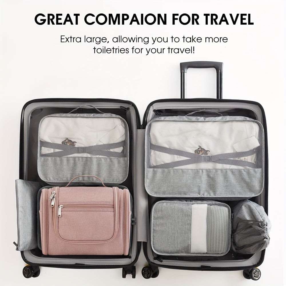 Hanging Toiletry Bag with Hook for Women Men Large Capacity Multi-Pocket Travel Shower Bag Cosmetic Makeup Organizer for Hotel Gym Camping 7 Prints Pink Black Leopard