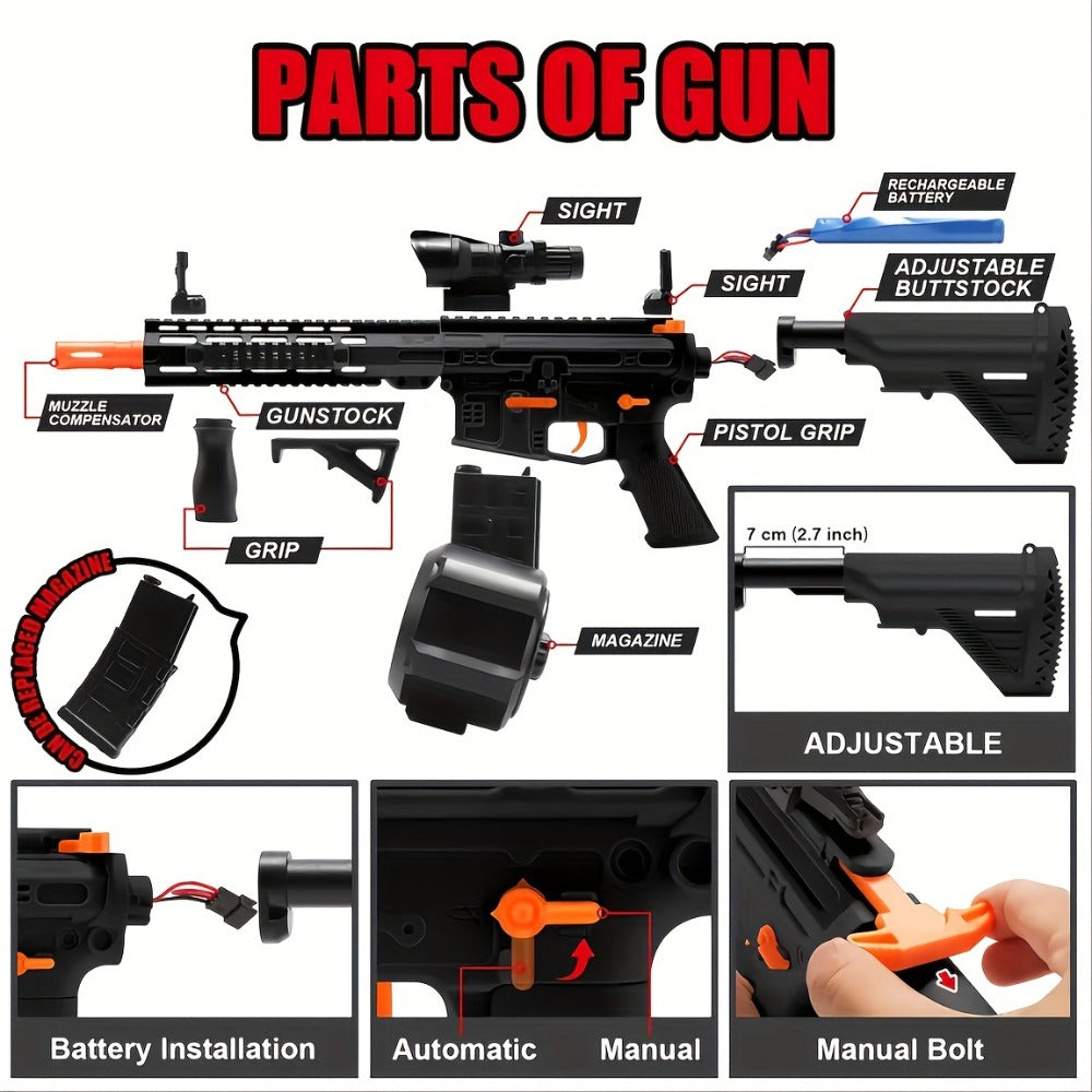 USB-Rechargeable Splash Ball Toy Gun, Rifle-Style Outdoor Blaster