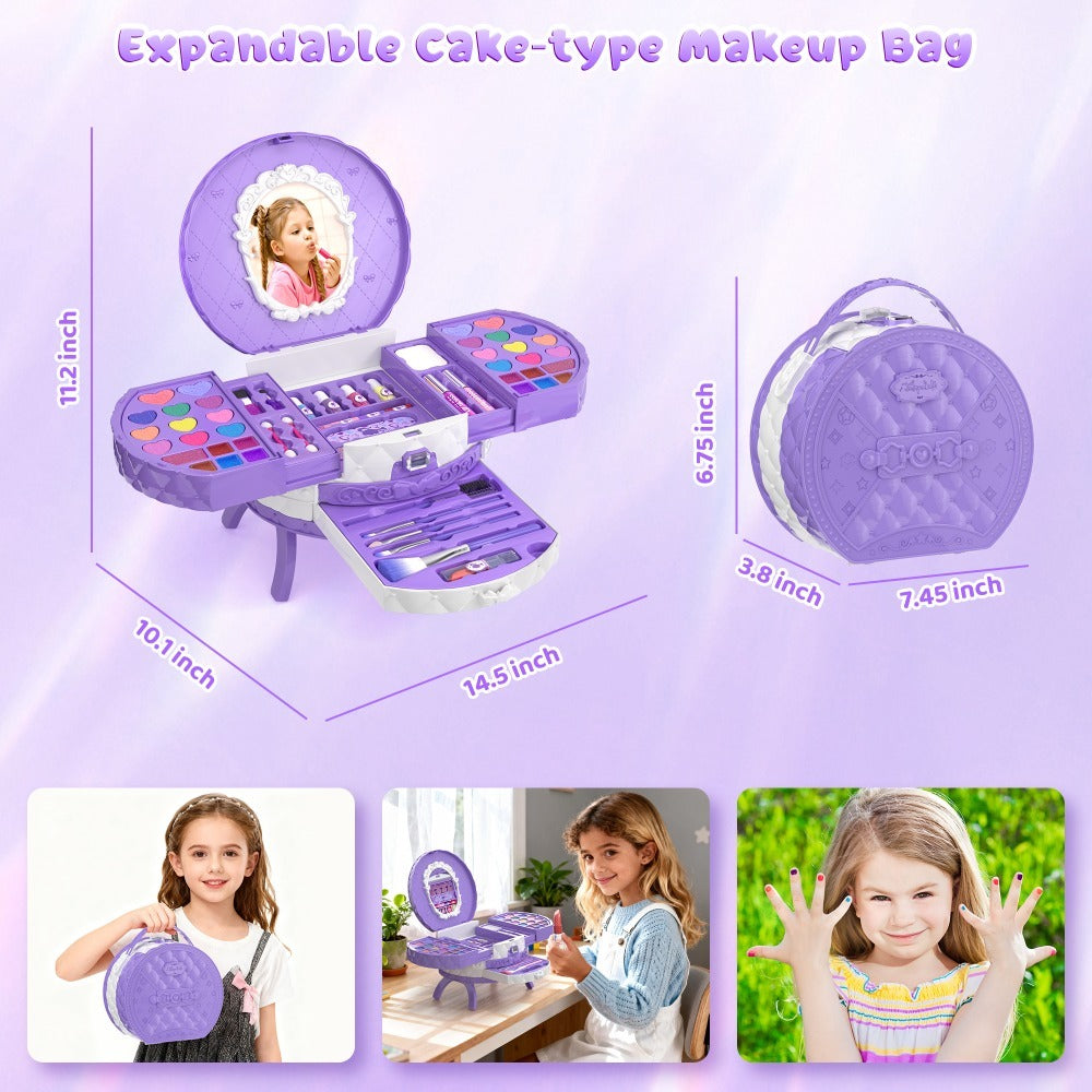 Girls Makeup Set with Dressing Table & Mirror - Princess Pretend Play Vanity Toy for Kids Ages 3-12, Birthday Christmas Halloween Gift for Girls