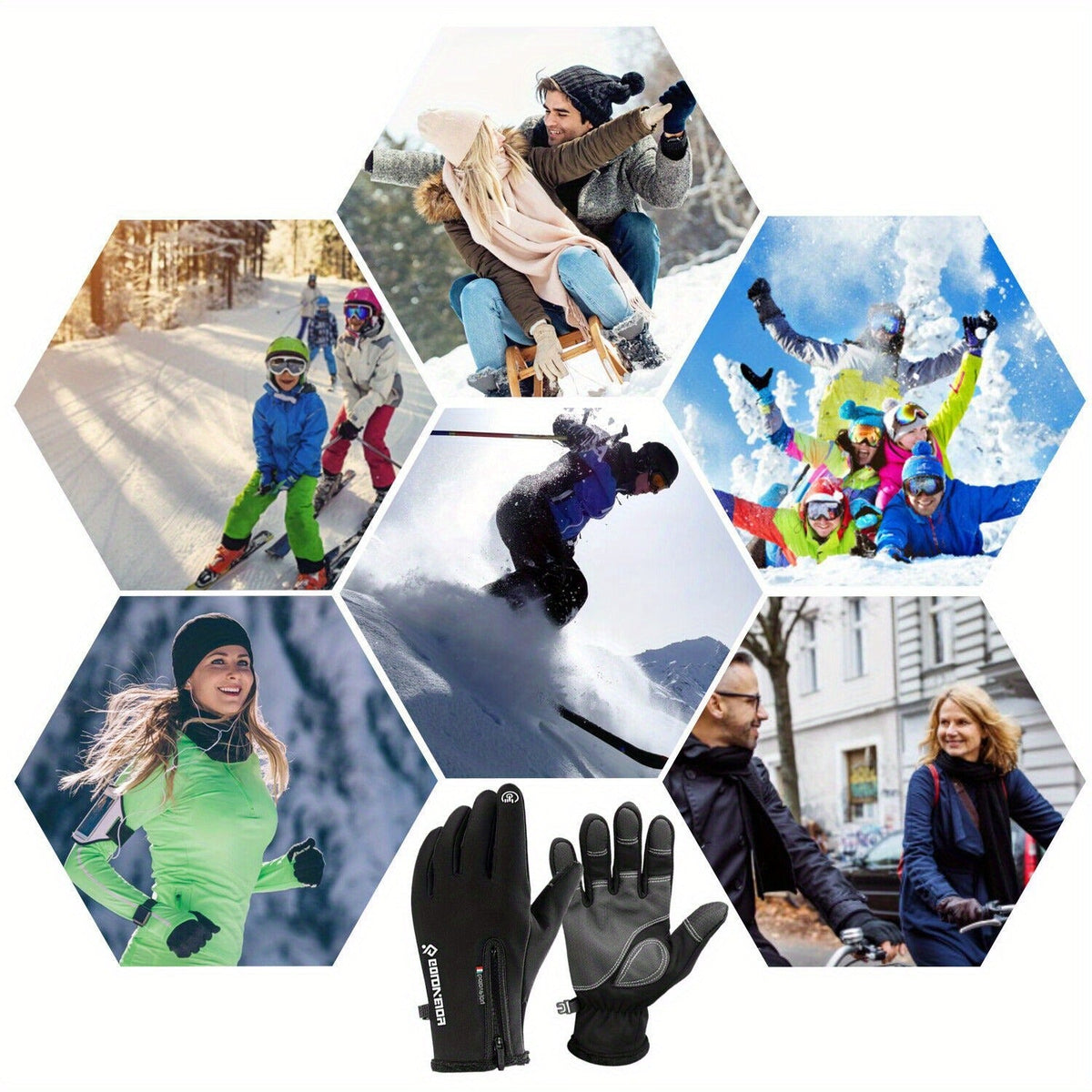 Windproof Knit Gloves for Outdoor Riding & Skiing – 2 Pairs Full-Finger Slip-Resistant Winter Gloves | 100% Polyamide Warm Gloves for Men & Women | S M L XL XXL | Black Gray