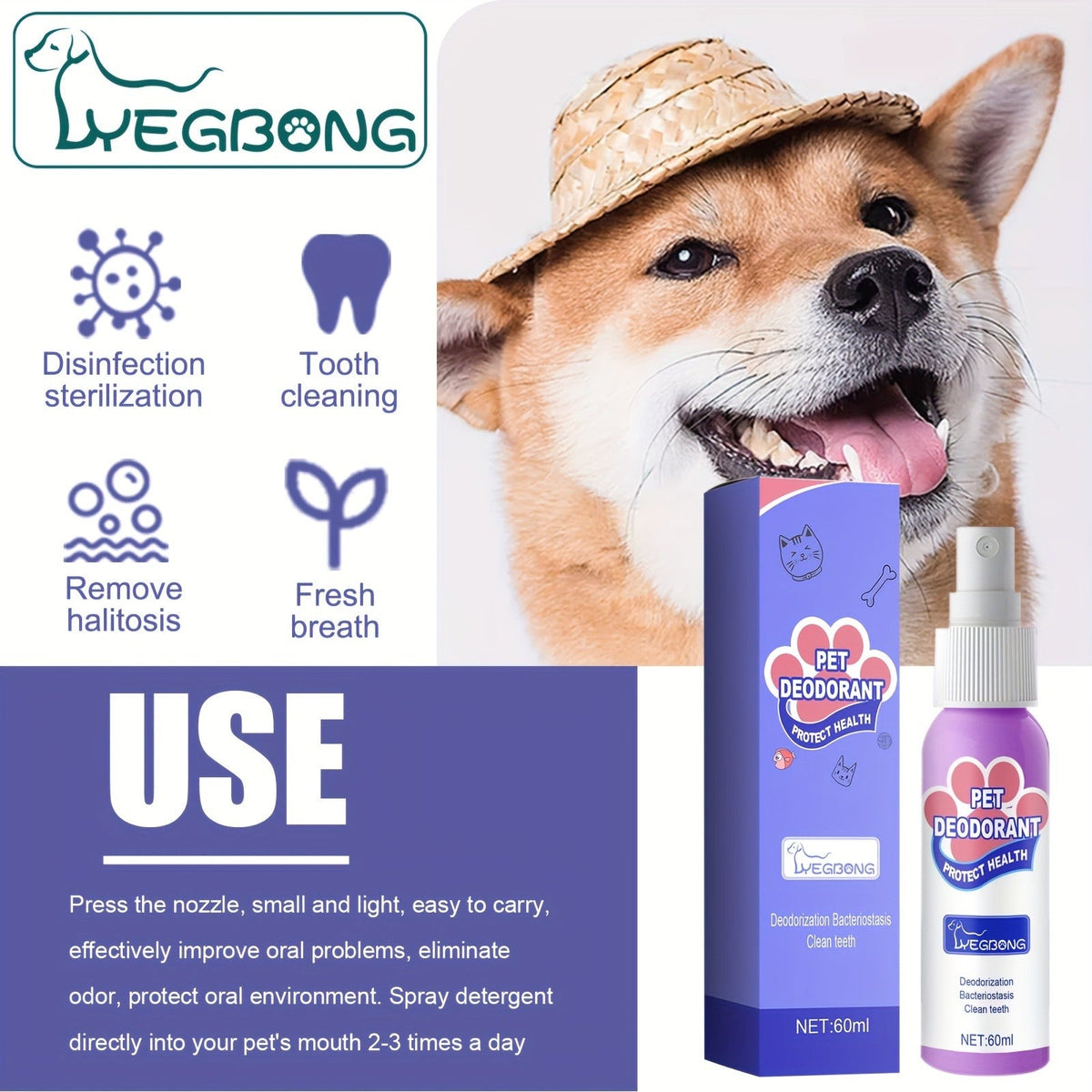 Pet Dental Spray for Dogs & Cats – Teeth Cleaning & Bad Breath Freshener, No-Brush Oral Care Spray for Plaque & Tartar Control, Safe Daily Use