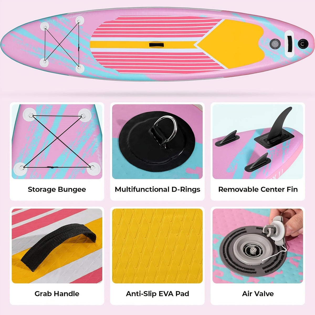 Stand Up Paddle Board 10ft 350lbs Inflatable SUP 3 Fins EVA Non-Slip Deck 12-15PSI Alloy Paddle Hand Pump Repair Kit Carrying Bag for Beginners All Skill Levels