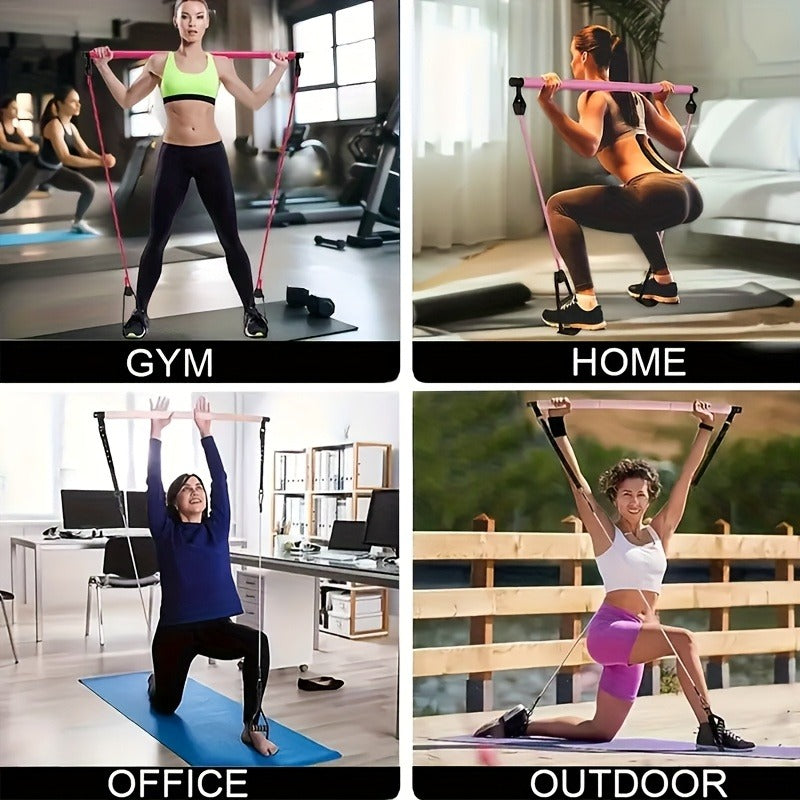 Pilates Bar Kit 14pcs with Resistance Bands & Tension Belt – Multifunctional Fitness Pedal Puller Stick for Home Yoga Stretch Training, Full Body Workout Equipment for Women Men