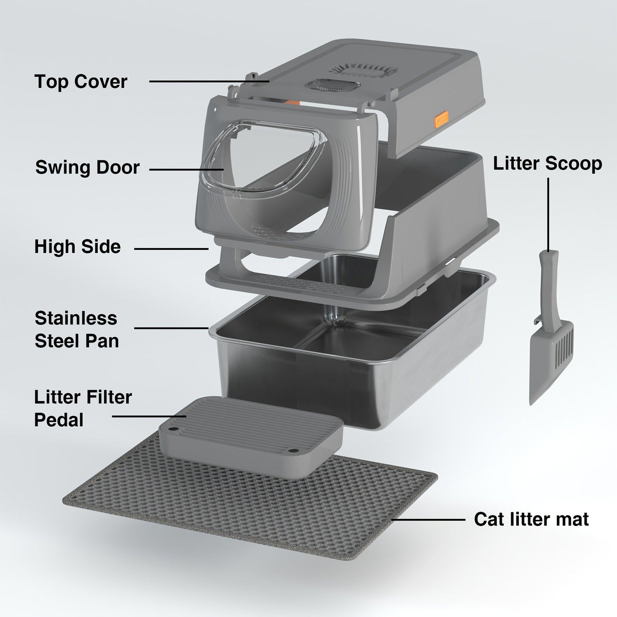 Extra Large Enclosed Cat Litter Box - Stainless Steel with Front Flap Door, Foldable Anti-Splash Fully Covered Design, Superior Odor Control Indoor Cat Toilet, 3 Colors, CITYLIFE Oversized