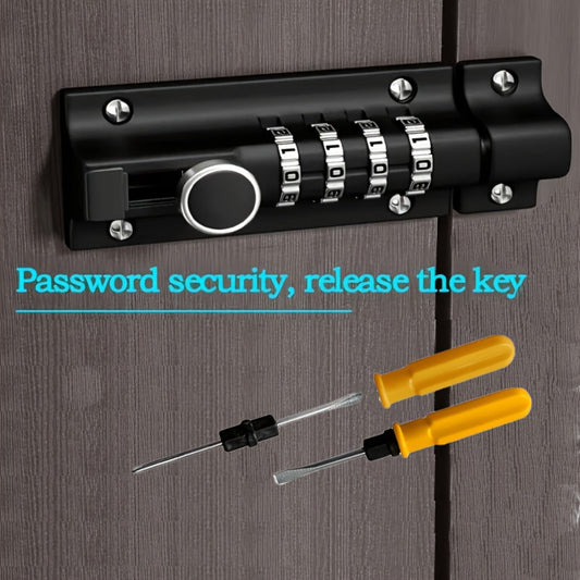 Combination Sliding Bolt Lock - 4-Digit Zinc Alloy for Sheds and Gates, Black