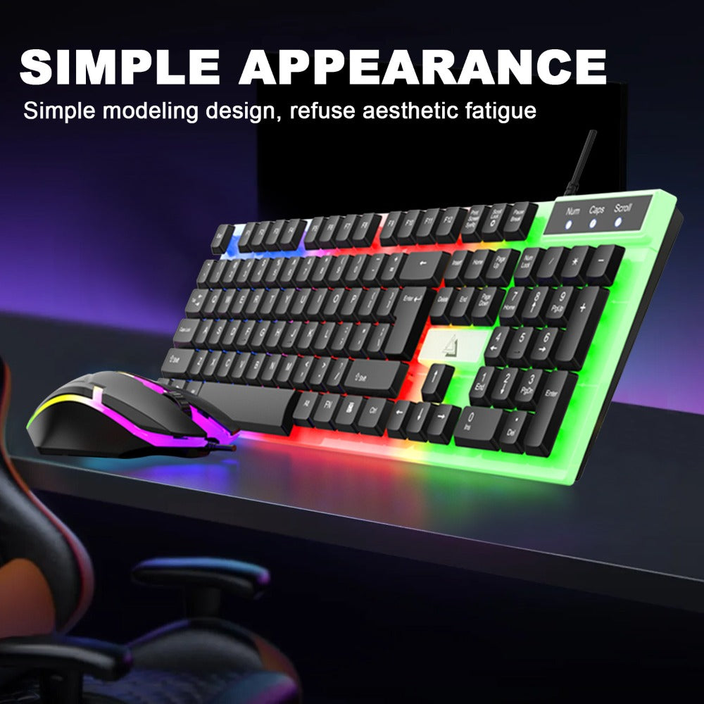 Wired USB RGB Gaming Keyboard and Mouse Combo 104 Keys Backlit Mechanical Feel 1000 DPI Optical Mouse for PC Desktop Laptop Windows Mac Linux Gamer Black White