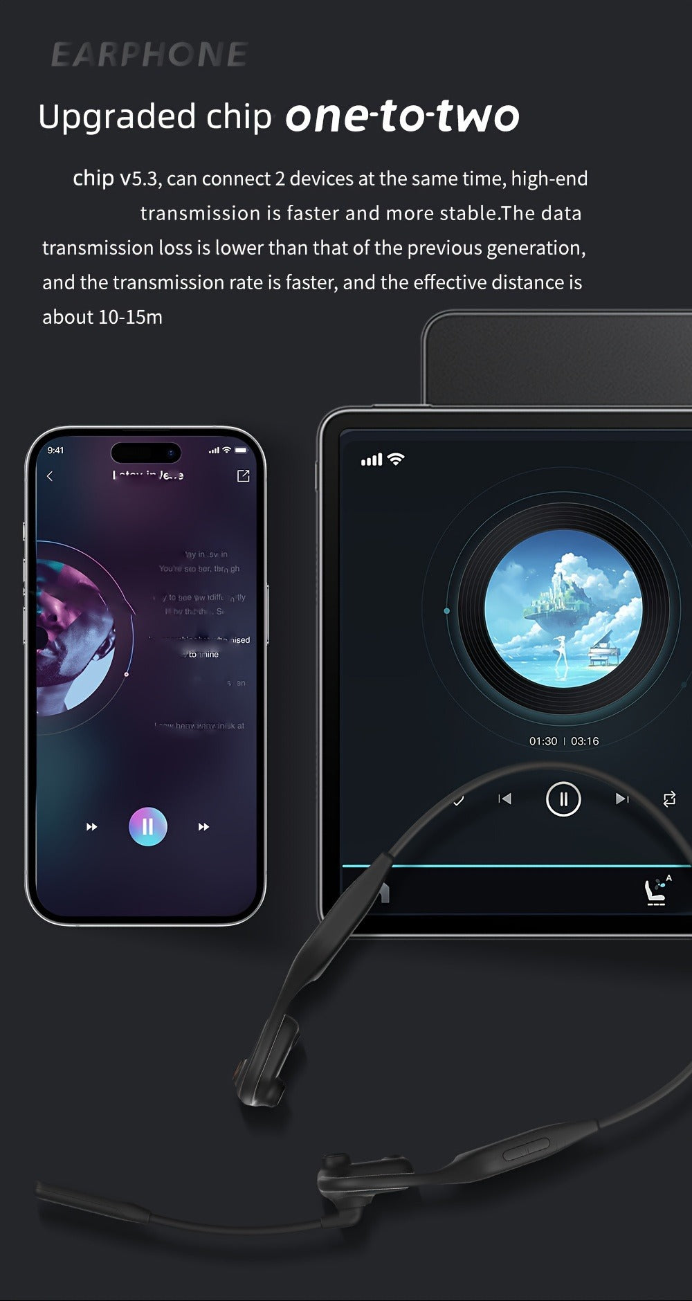 Open-Air Conduction Wireless Business Earphones Dual ENC Noise Canceling Microphones 10H Playtime for Calls Work Driving Online Meetings Outdoor Cycling Cream Black