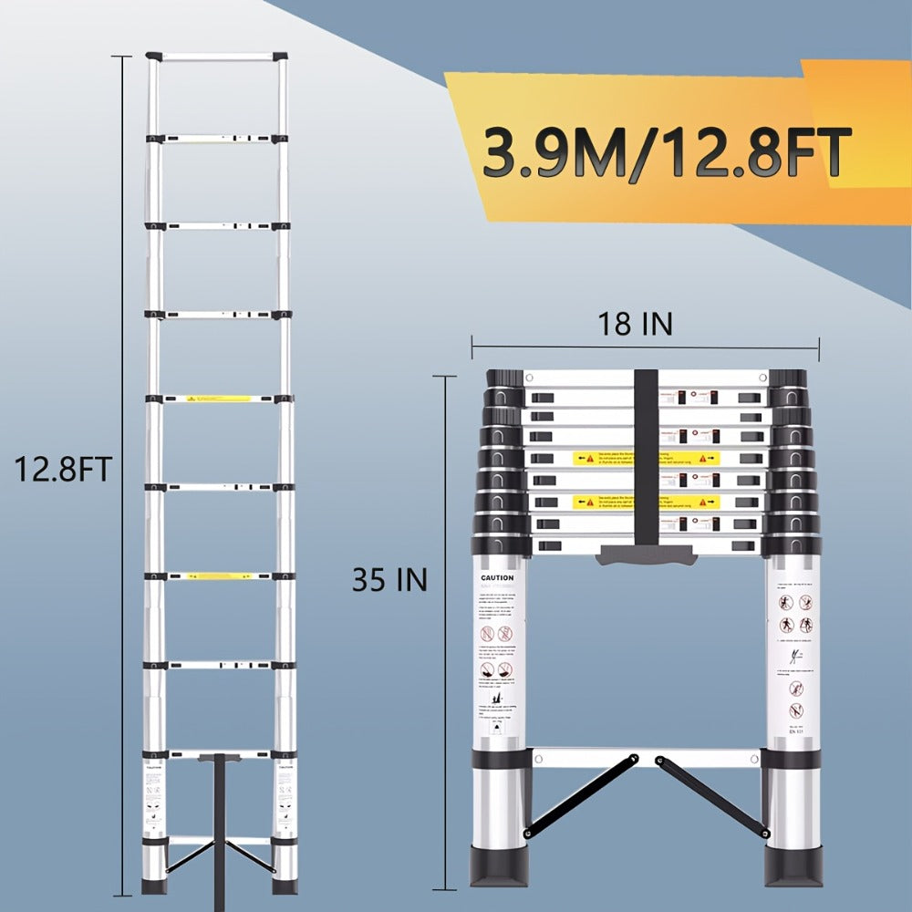 Telescoping Extension Ladder Aluminum Heavy Duty 330 LBS – 6.5 / 8.5 / 10.5 / 12.5 FT Folding Telescopic Ladder, Easy Store, Multi-Purpose for Roof Repair, Painting, Gutter Cleaning & Outdoor Work