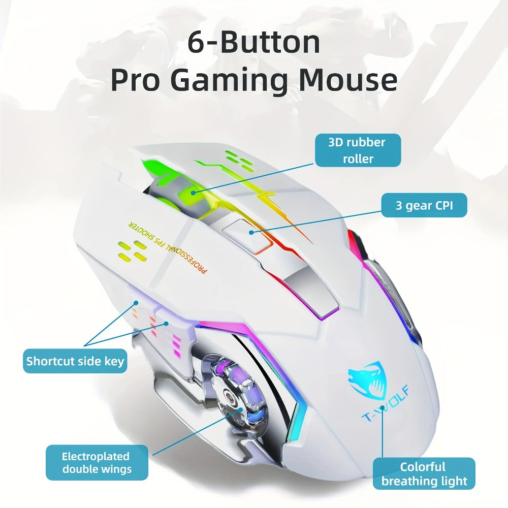 Bluetooth 5.0 2.4G Dual Mode Wireless RGB Gaming Mouse Silent 6 Button Ergonomic USB-C Rechargeable Breathing Light for PC Laptop Mac Tablet Office Gaming Tech Black Star Black White Gray