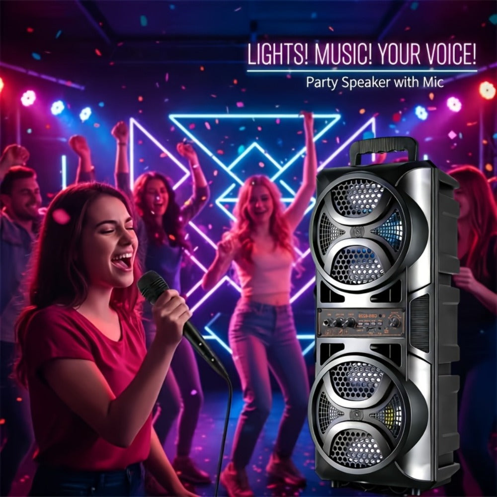 RGB Dual Speaker Portable Bluetooth Stereo Sound System with Subwoofer, Ambient Lighting, Two Speaker Sizes, Deep Bass for Party, Camping, Home Entertainment