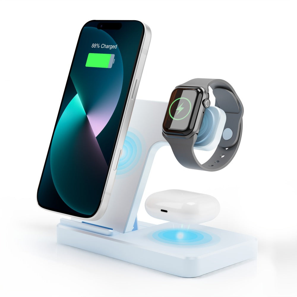 4-Color MagSafe 3-in-1 Wireless Charging Station 15W – Fast Charge Stand for iPhone 17 16 15 14 13 12 Pro Max, Apple Watch Ultra Series 10 9 8 7 SE & AirPods 4 3 2 Pro | Sky Blue Sakura Pink White Black