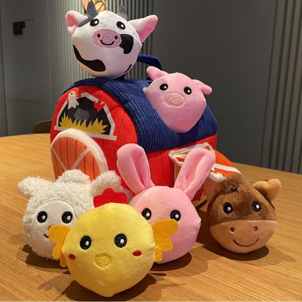 Farm Playset Baby Toy with 6 Plush Animals, Barn, Rattle, Crinkle & Mirror – Portable Sensory Learning Toy for Babies & Toddlers, Infant Activity Gift for Boys & Girls 0-12 Months