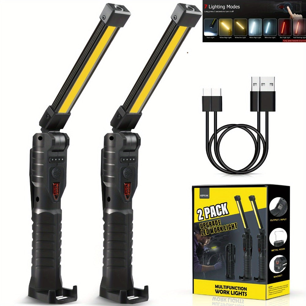 COB LED Work Light Magnetic Base Rechargeable USB 20000 Lumens 7 Modes 180° Rotation Portable Hanging Flashlight with Built-in Battery Power Bank Function for Workshop Garage Car Repair 1/2/4 Pack