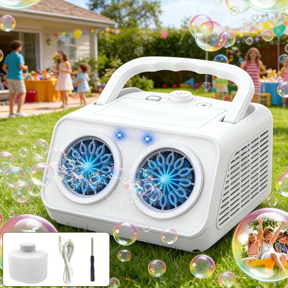 Automatic Bubble Machine Plug-in or Battery Operated – Dual Fan 20000+ Bubbles Per Minute, Indoor Outdoor Bubble Blower for Kids Birthday Party, Portable Bubble Maker with 14 Modes for Boys Girls