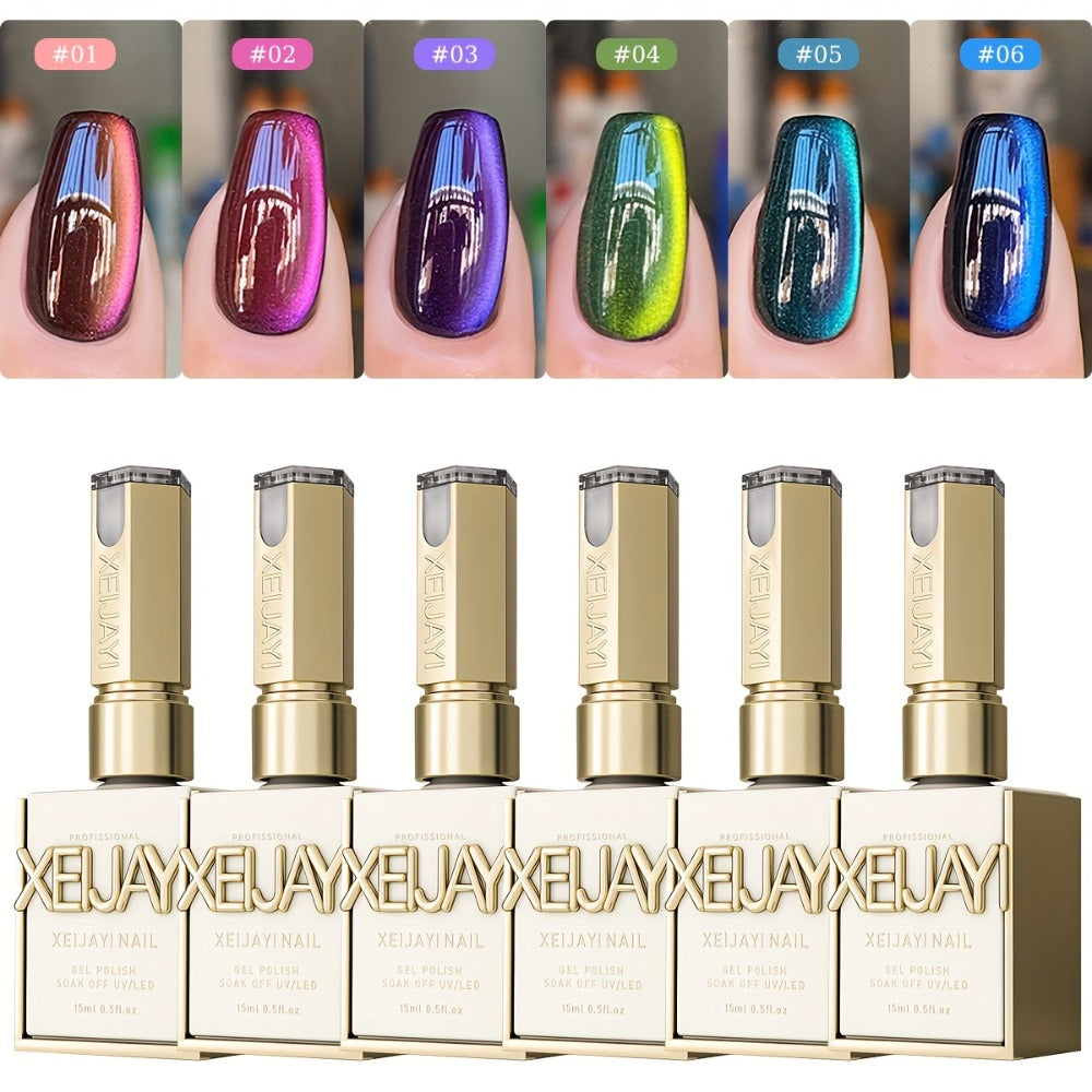 Magnetic Cat Eye Gel Nail Polish Set 6 Colors Aurora Dopamine Bubble Summer - Color Shifting Shiny Luster Soak-Off UV LED Salon Quality Nail Art Kit for Women Spring Summer Trending Shades