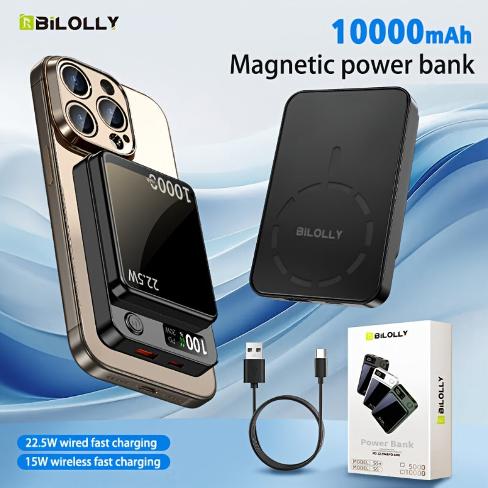 15W Wireless 22.5W Fast Charge Magnetic Power Bank 10000mAh 15000mAh, MagSafe Compatible Portable Charger USB-C LED Display Slim Lithium Polymer Battery for iPhone Android Samsung – Cable-Free Charging