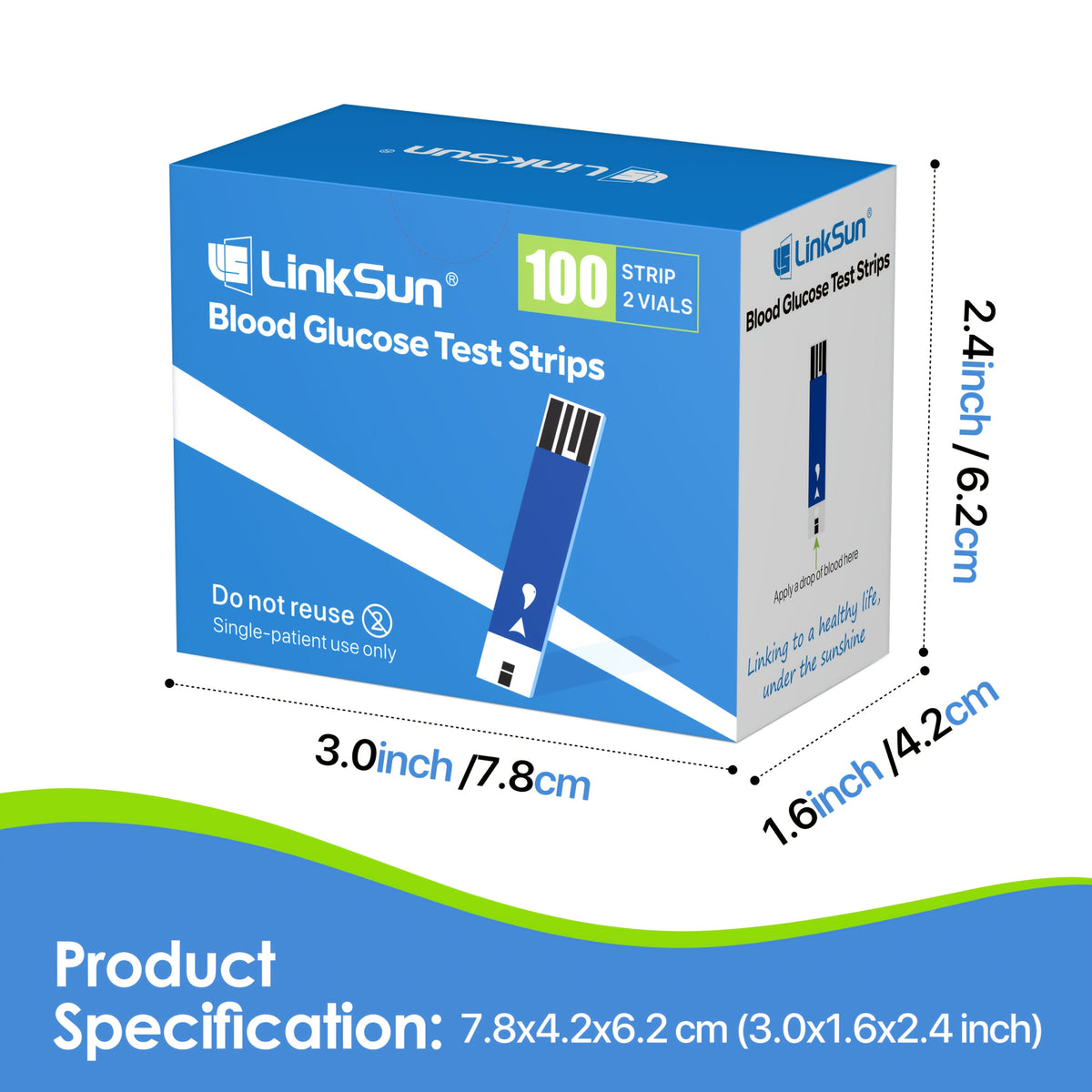 Diabetes Test Strips 100 Count – Compatible with G-425-1, G-425-2, G-425-3 Blood Glucose Monitors