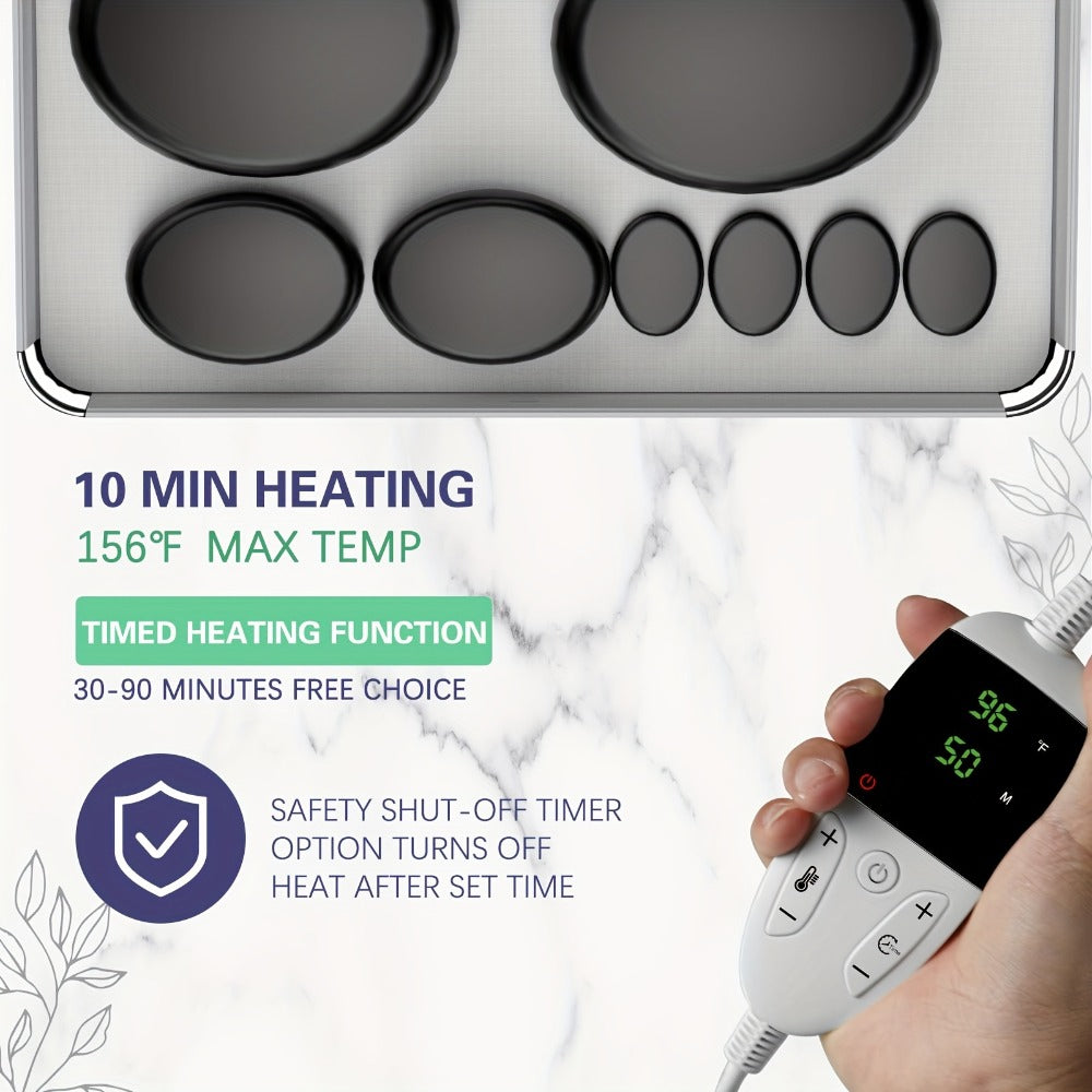 Basalt Hot Stone Massage Kit 20Pcs with Temperature Control Heater - Professional Spa Therapy Set for Full Body Neck Back Leg Stomach, Natural Stones Warmer for Therapist & Home Use, 13.3"x9.4"