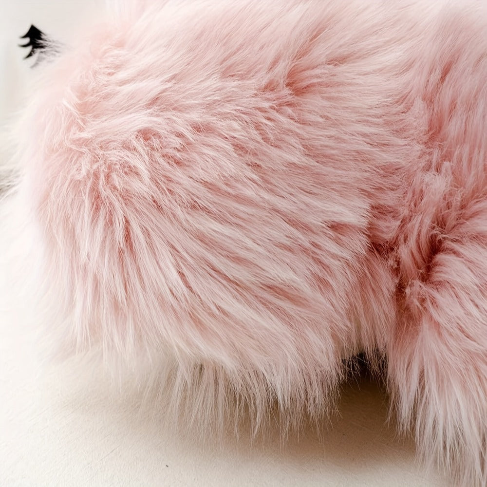Heart Shaped Plush Pillow Cover Faux Wool Fluffy Cushion Cover for Sofa Bed Chair Car - Valentine's Day Decor Throw Pillowcase 17" Soft Decorative Pillow Case, Red & Pink, Insert Not Included
