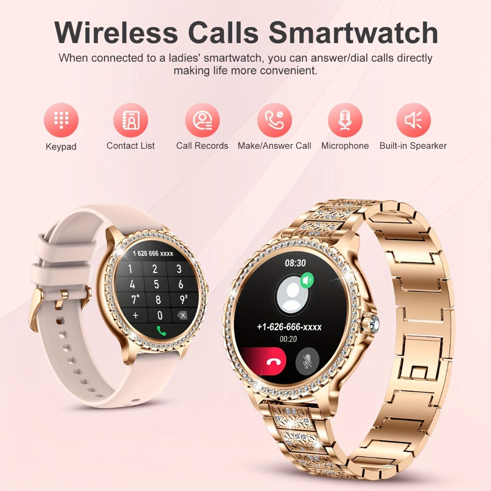 Elegant Smartwatch for Women Exclusive Watch Dials – 1.32" HD Screen Wireless Calling Fitness Tracker 20 Sports Modes Compatible with iPhone Android Gold Silver Black Gift for Her