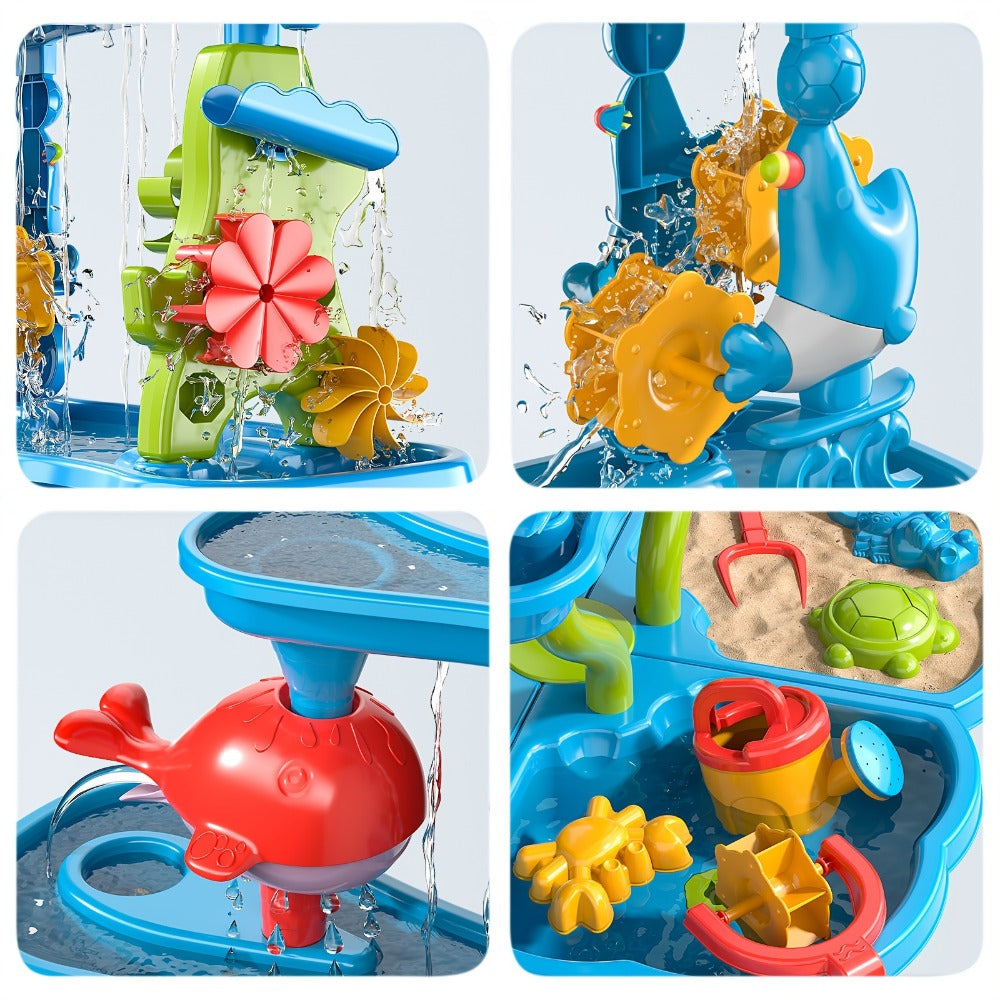 Kids Water and Sand Play Table with Double-Sided Waterfall and Beach Zone