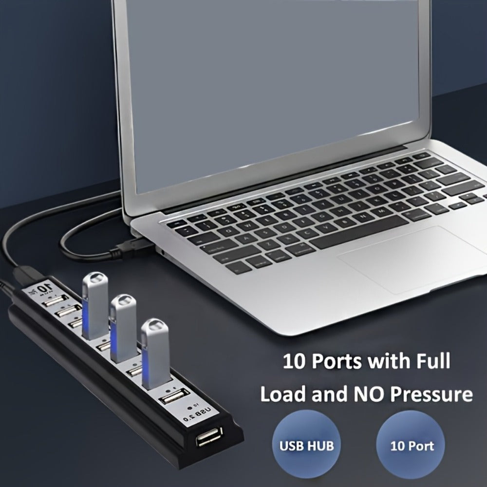 10-Port USB-A Hub with High-Speed Charging & Data Transfer – Plug and Play USB Splitter for MacBook, PC, Laptop, Desktop | 10 Device Simultaneous Connection