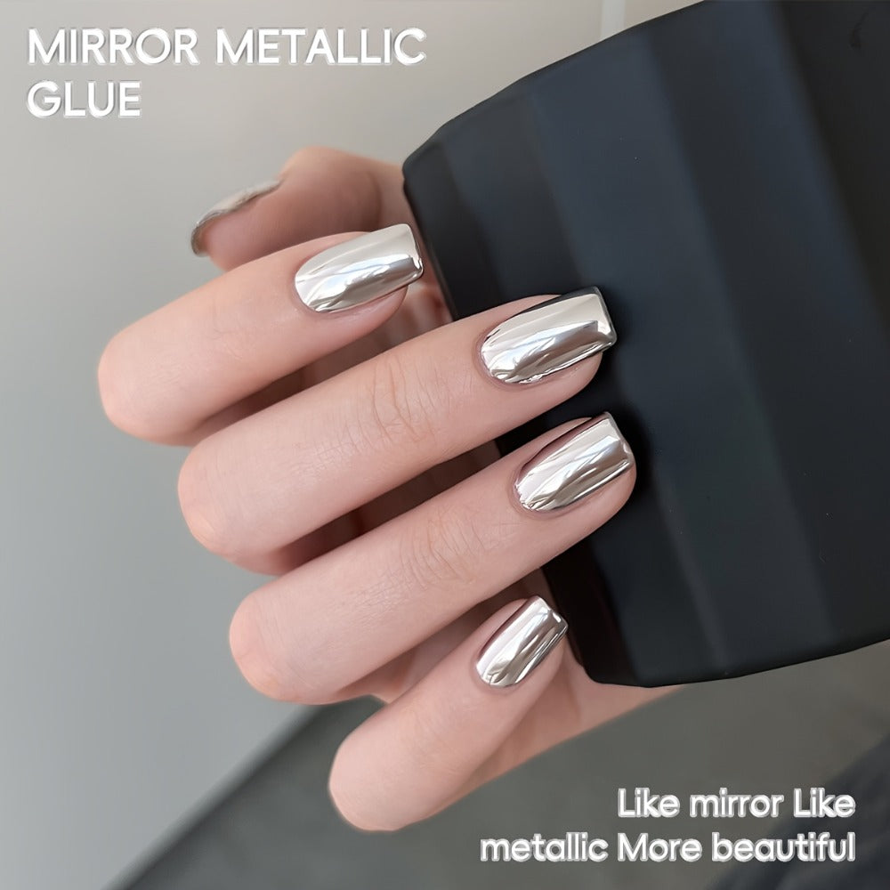 Mirror Metallic Nail Art Gel XEIJAYI Electroplating Bottle - High-Density Edge Painting Floral Color Platinum Shiny Silver Finish, Strong Durable Long-Lasting Salon & DIY Nail Art Polish for Women