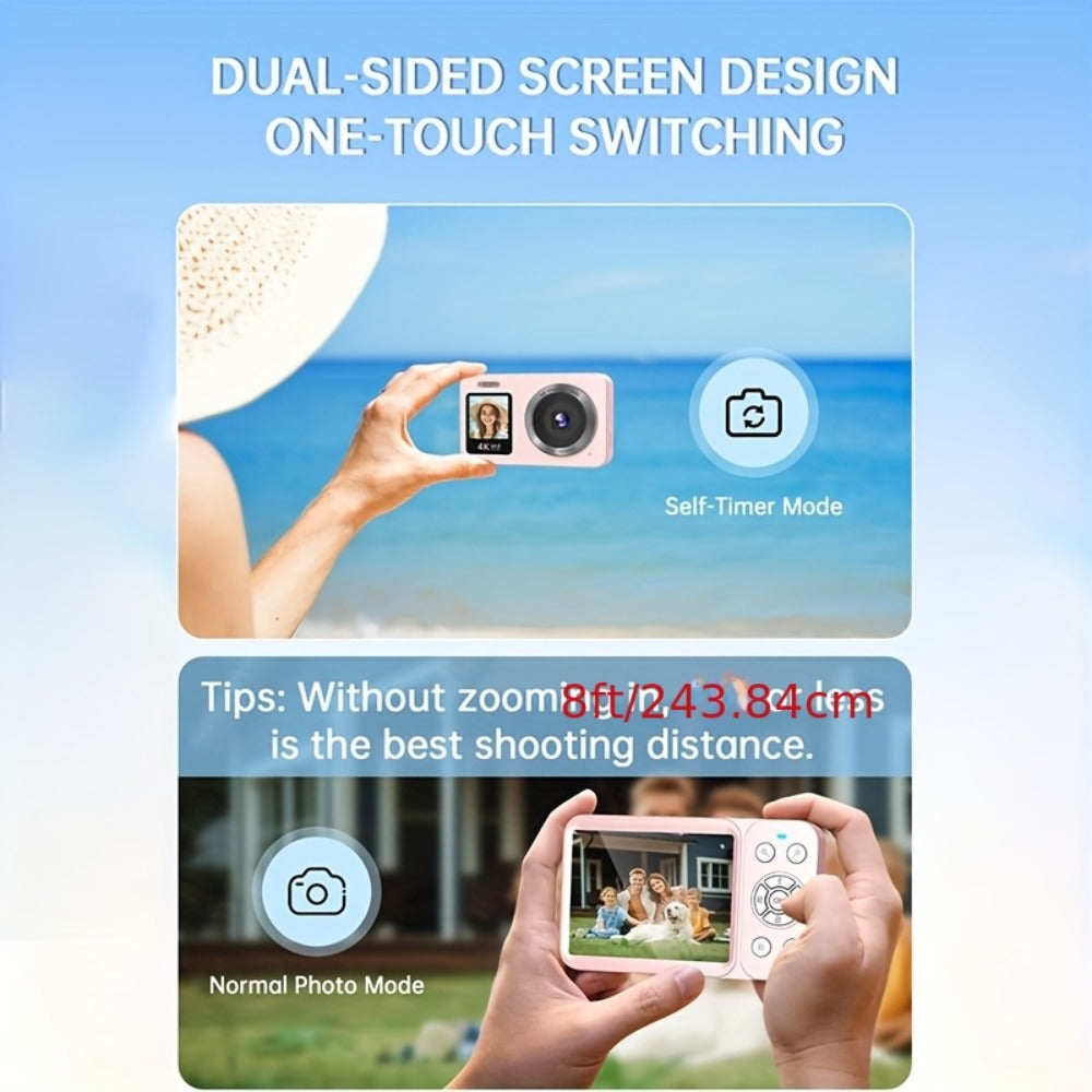 4K Dual Screen Digital Camera 18X Zoom Vlogging Camera with Anti-Shake 64GB Card & 2 Batteries – Selfie Point and Shoot Camera Gift for Friends Family