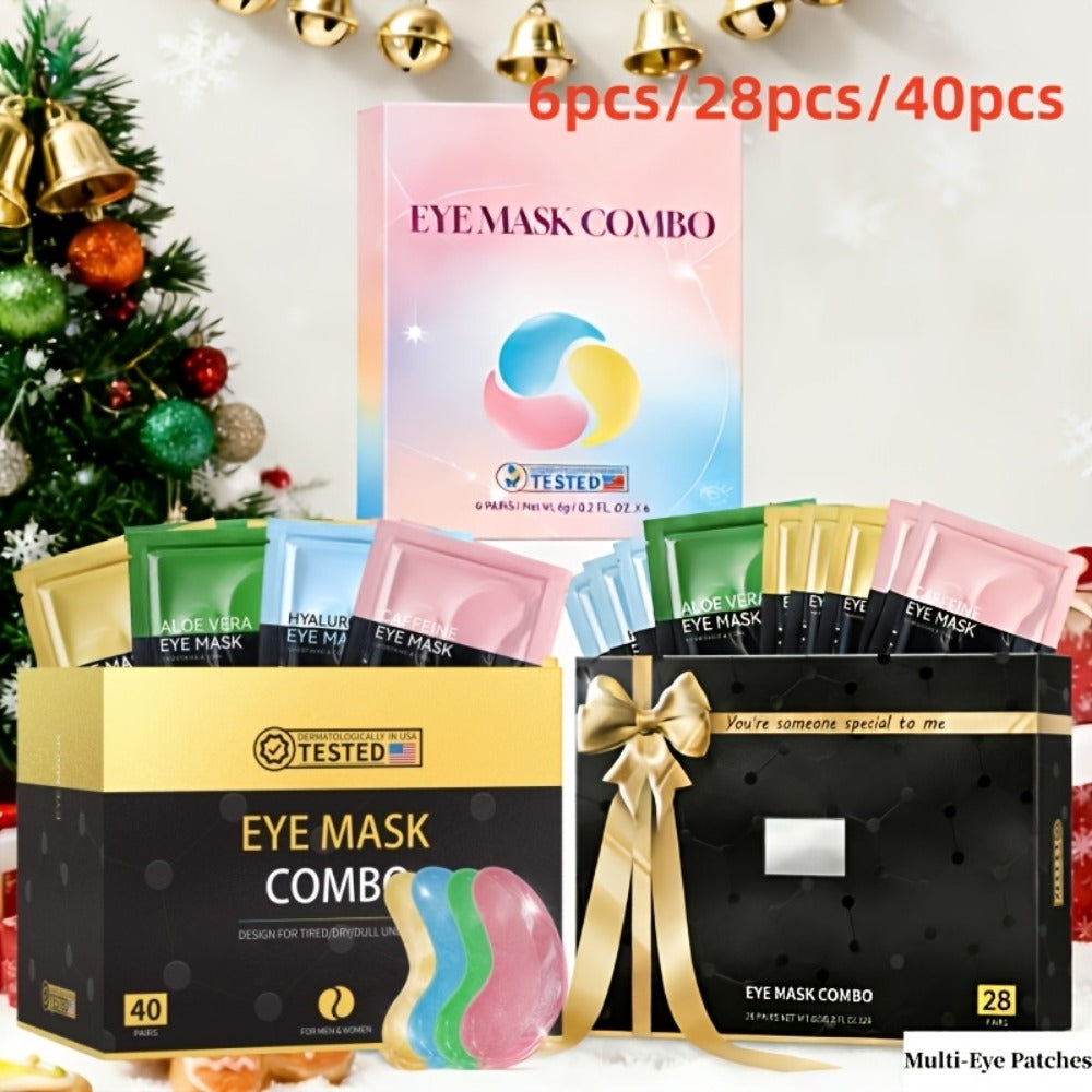 Collagen Eye Mask Patches 40 Pairs – Caffeine & Aloe Vera Under Eye Patches 4 Types Eye SPA Multi-Color Depuff Dark Circle Moisturizing Daily Eye Care Gift Set for Women